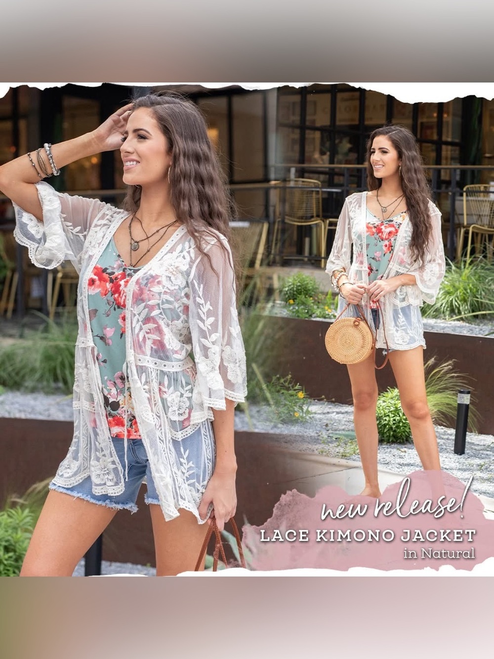 NWT Grace & Lace Natural Lace Kimono Jacket